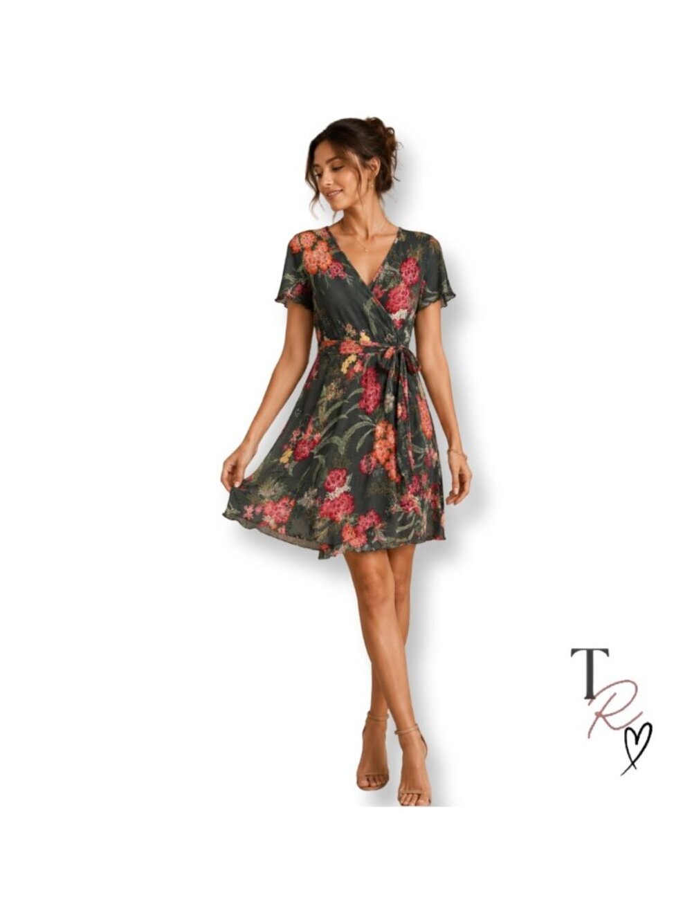 Patrons of Peace Tropical Botanical Floral Faux Wrap Boho Dress Size Medium